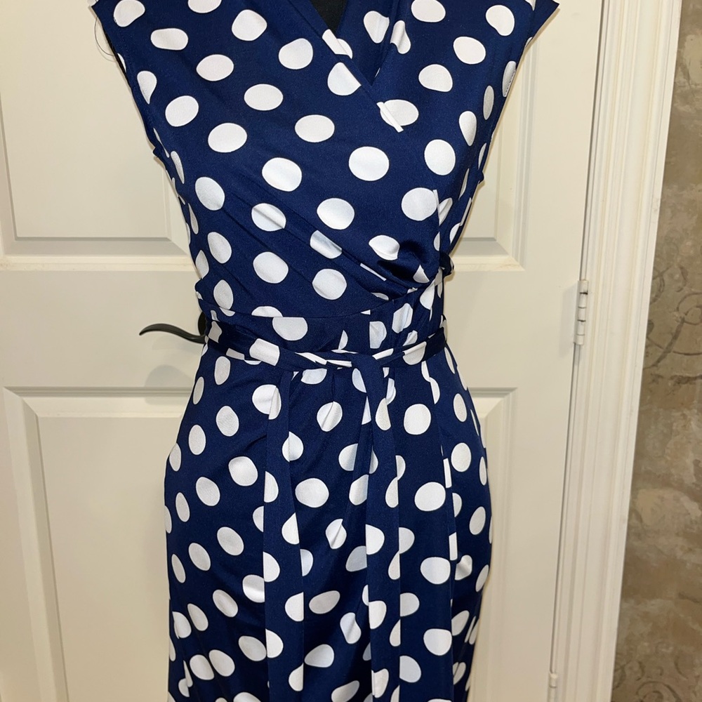 Navy Polka Dot Wrap Dress